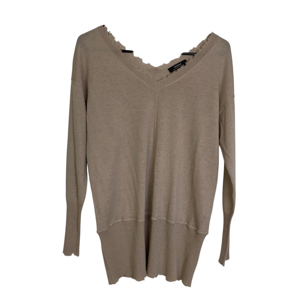 Alpha Massimo Rebecchi Sweater 44 Pullover V Neck Destroyed Trim Luxury Brown